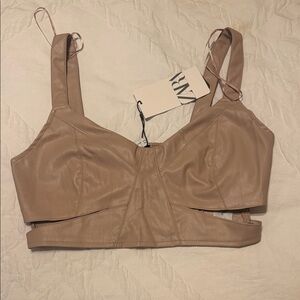 Zara Beige Leather Crop Top